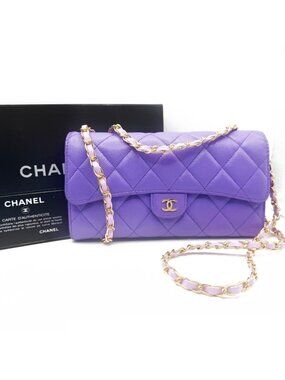 Chanel CC Timeless Caviar Flap Wallet Chain Purse Purple Bag